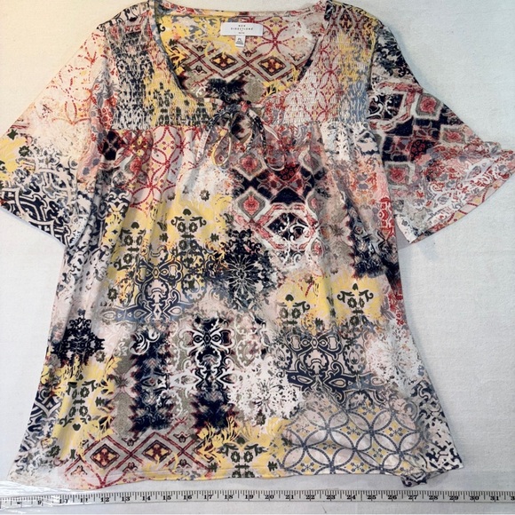 new directions Tops - New Directions Pink and Yellow Womens Blouse